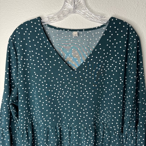 Sherosa‎ Dark Green and Polka Dot Tiered Peasant Mini Short Dress Womens Size XL - Picture 2 of 8